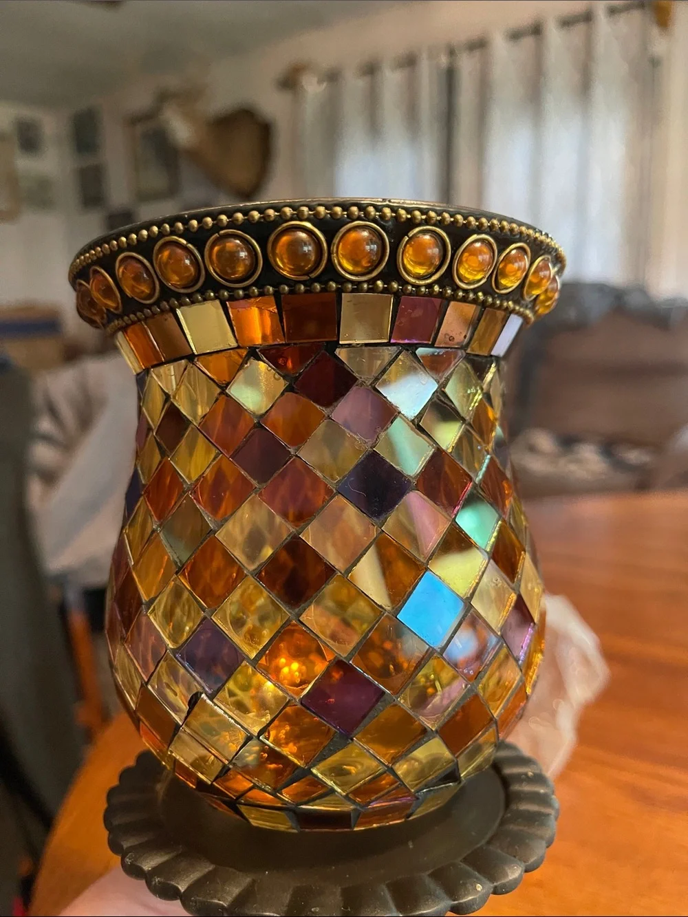 PartyLite Amber Mosaic Jewel-Accent Glass Candle Holder - Picture 2 of 6